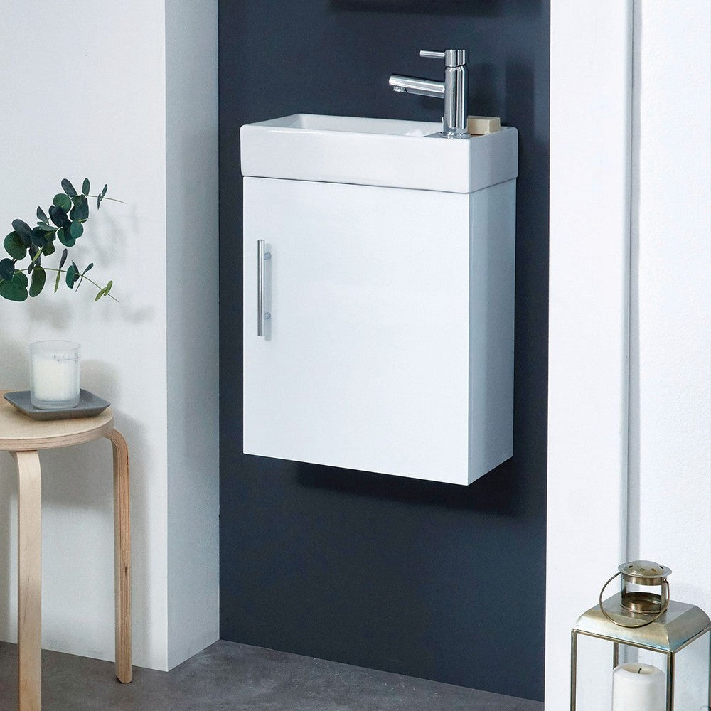 Scudo Lanza 400mm Gloss White Wall Hung Cloakroom Vanity Unit With Basin lifestyle