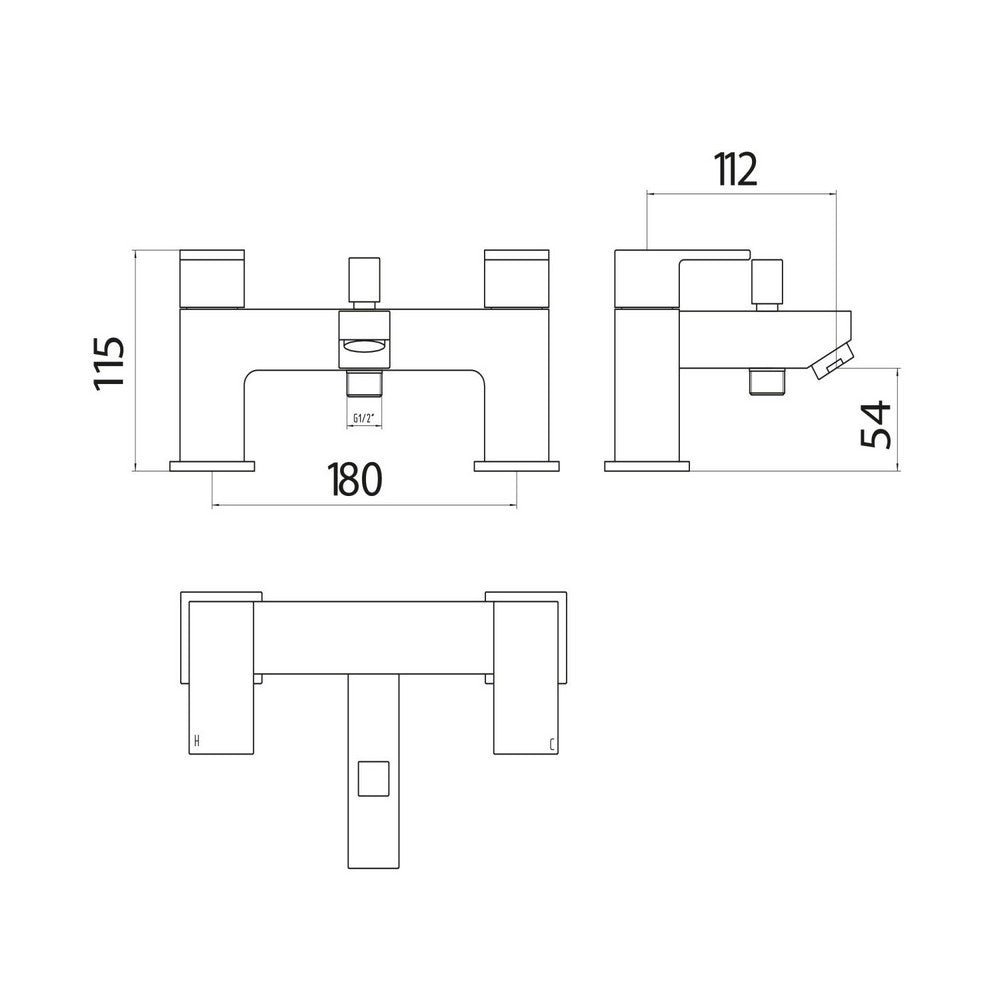 Scudo Lanza Chrome Bath Shower Mixer Dimensions