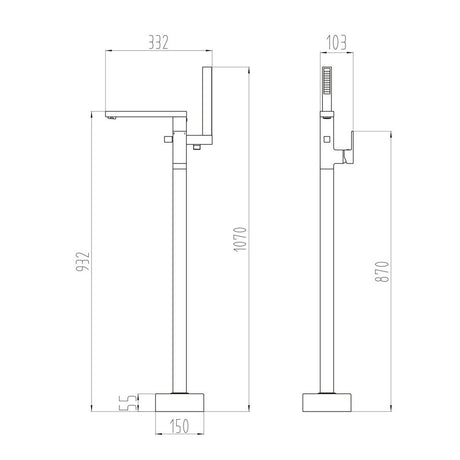 Scudo Lanza Chrome Freestanding Bath Shower Mixer Dimensions