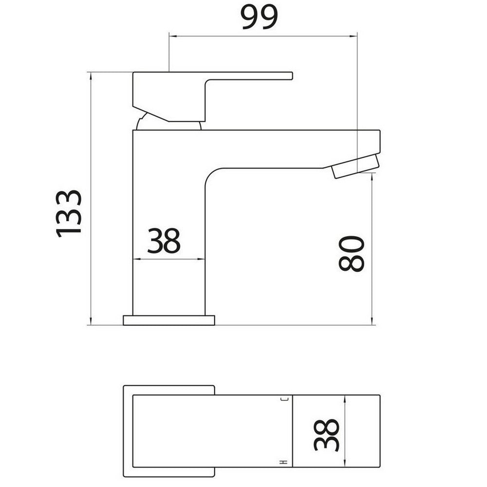 Scudo Lanza Mono Basin Mixer Chrome with Push Waste dimensions