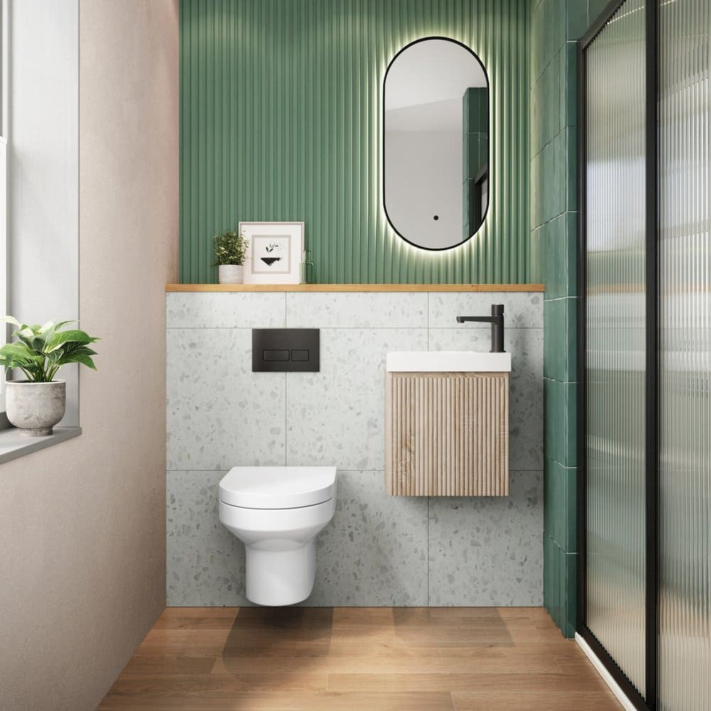 Scudo Linea 400mm Wall Hung Cloakroom Vanity Unit in Sonoma Oak lifestyle