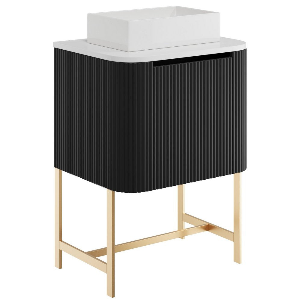 Scudo Linea Curve 600mm Wall Hung Vanity Unit and Frame in Matt Black