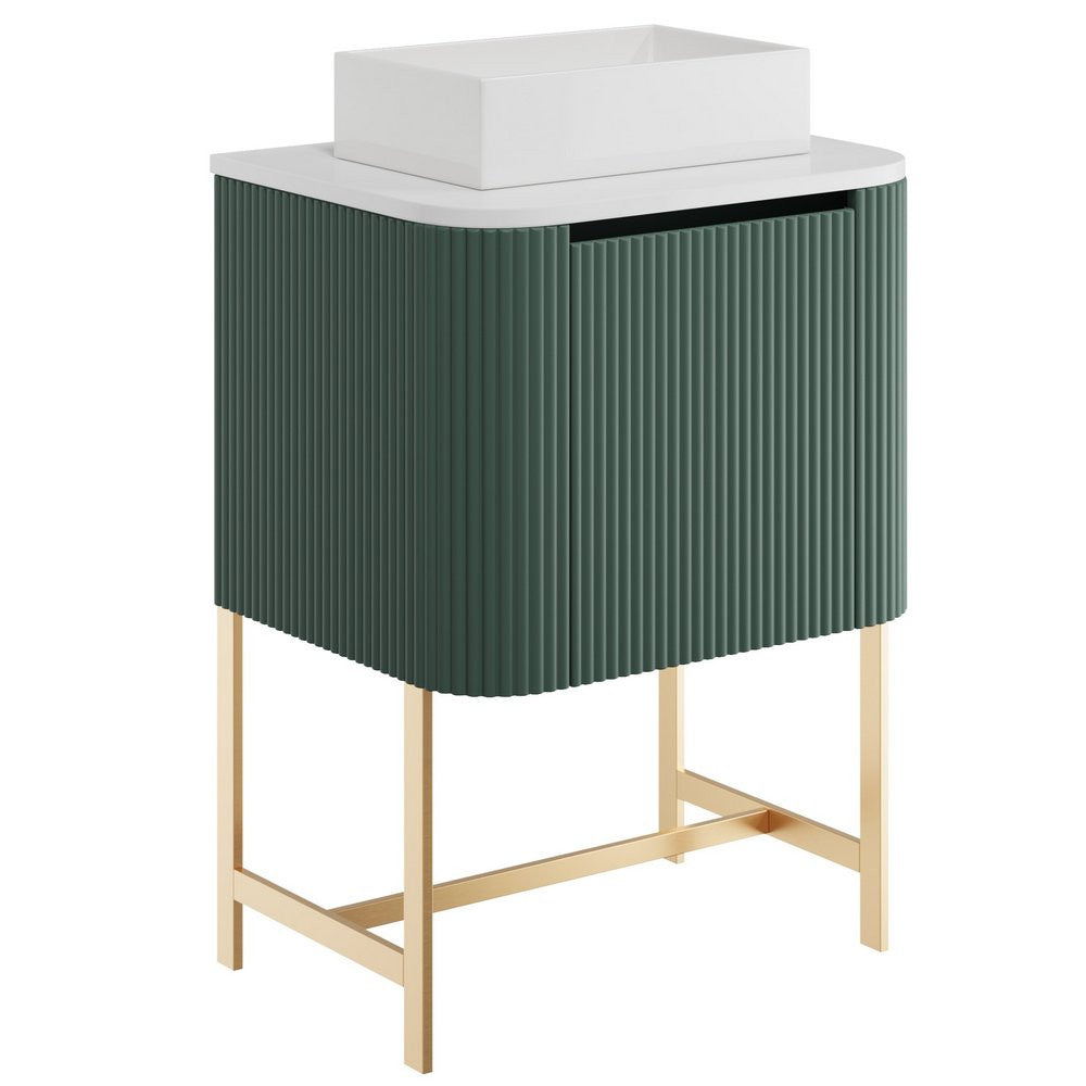 Scudo Linea Curve 600mm Wall Hung Vanity Unit and Frame in Reed Green