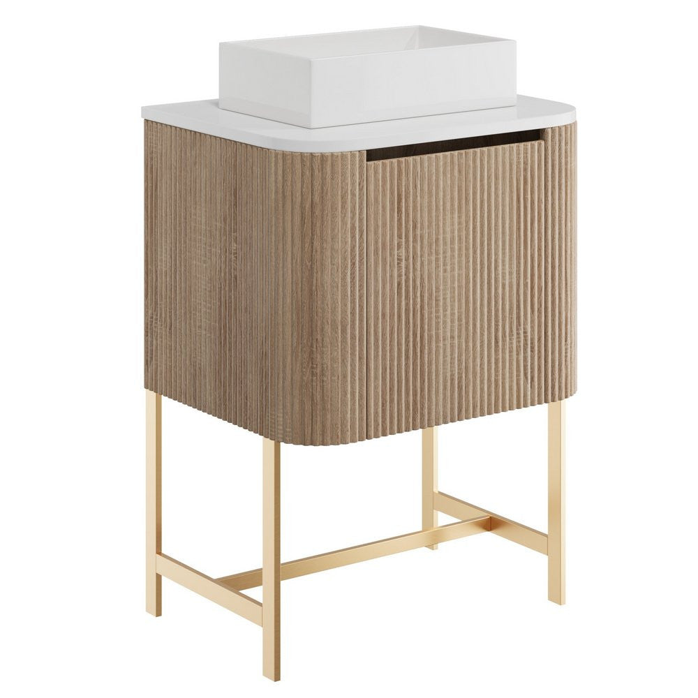 Scudo Linea Curve 600mm Wall Hung Vanity Unit and Frame in Sonoma Oak