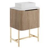 Scudo Linea Curve 600mm Wall Hung Vanity Unit and Frame in Sonoma Oak