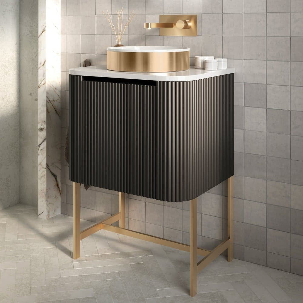 Scudo Linea Curve 600mm Wall Hung Vanity Unit in Matt Black lifestyle