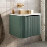 Scudo Linea Curve 600mm Wall Hung Vanity Unit in Reed Green lifestyle
