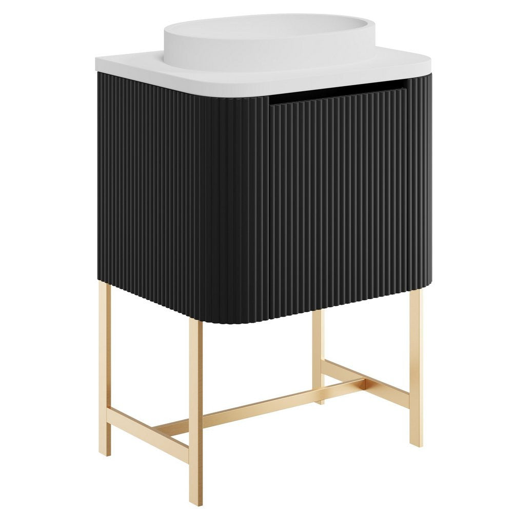 Scudo Linea Curve 600mm Wall Hung Vanity Unit with Cruve Basin and Frame in Matt Black