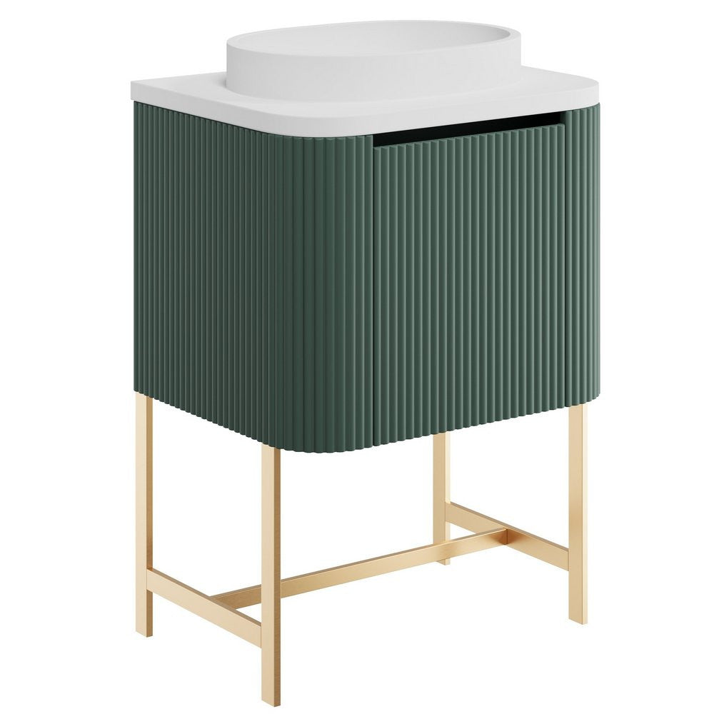 Scudo Linea Curve 600mm Wall Hung Vanity Unit with Curve Basin and Frame in Reed Green