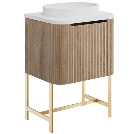 Scudo Linea Curve 600mm Wall Hung Vanity Unit with Curve Basin and Frame in Sonoma Oak