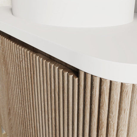 Scudo Linea Curve 600mm Wall Hung Vanity Unit with Curve Basin and Frame in Sonoma Oak close up