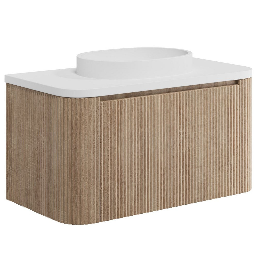 Scudo Linea Curve 900mm Wall Hung Vanity Unit in Sonoma Oak