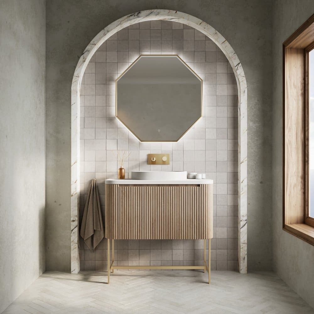 Scudo Linea Curve 900mm Wall Hung Vanity Unit in Sonoma Oak Lifestyle