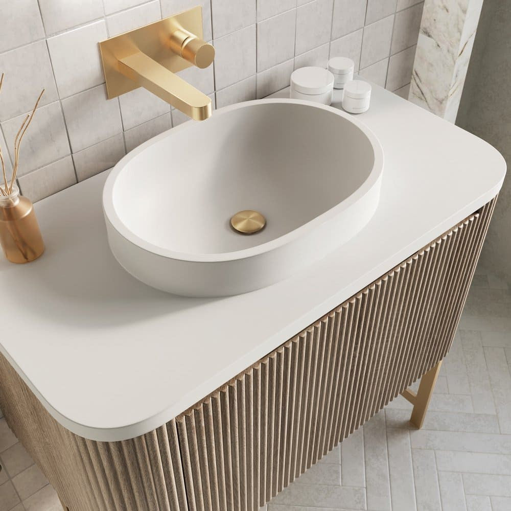 Scudo Linea Curve 900mm Wall Hung Vanity Unit in Sonoma Oak basin