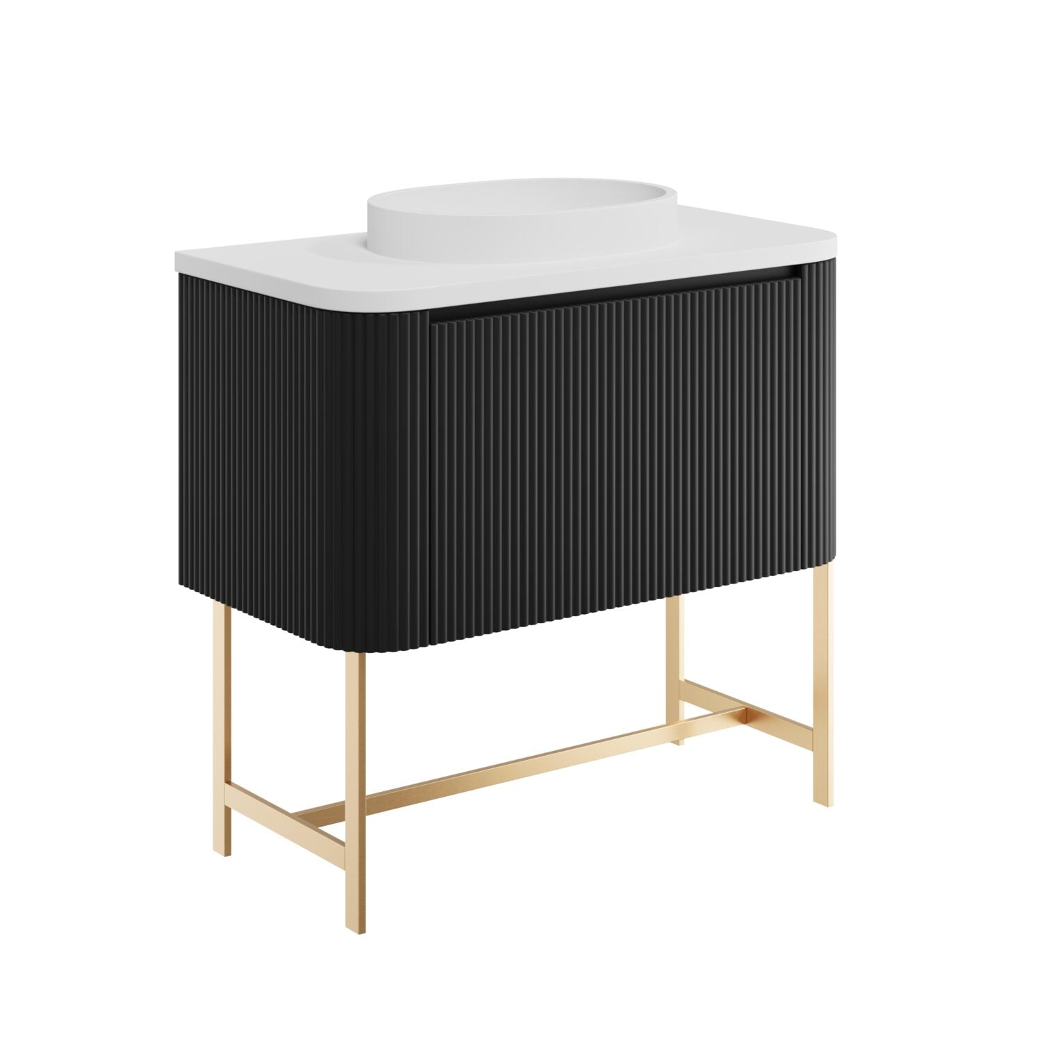 Scudo Linea Curve 900mm Wall Hung Vanity Unit with Curve Basin and Frame in Matt Black