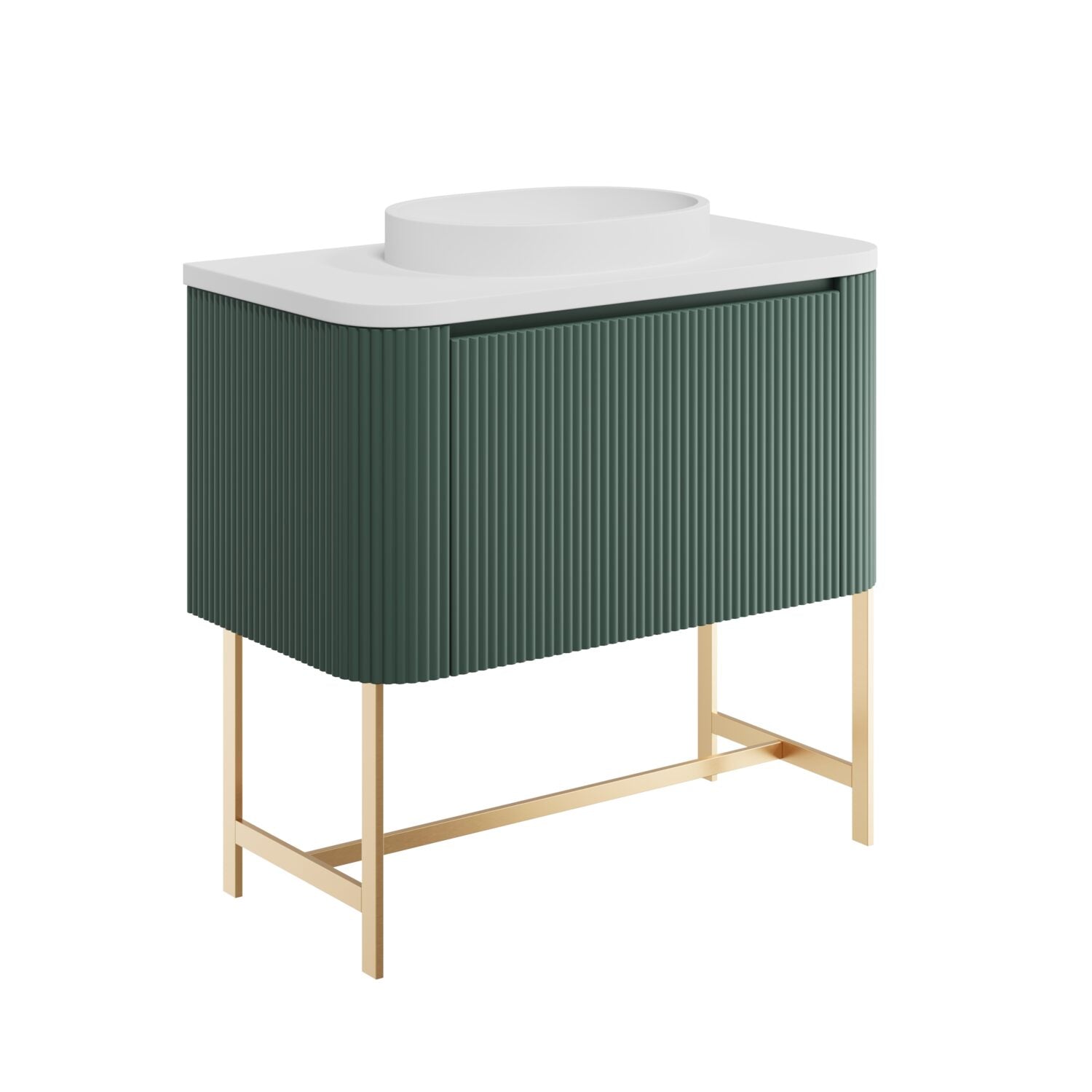 Scudo Linea Curve 900mm Wall Hung Vanity Unit with Curve Basin and Frame in Reed Green