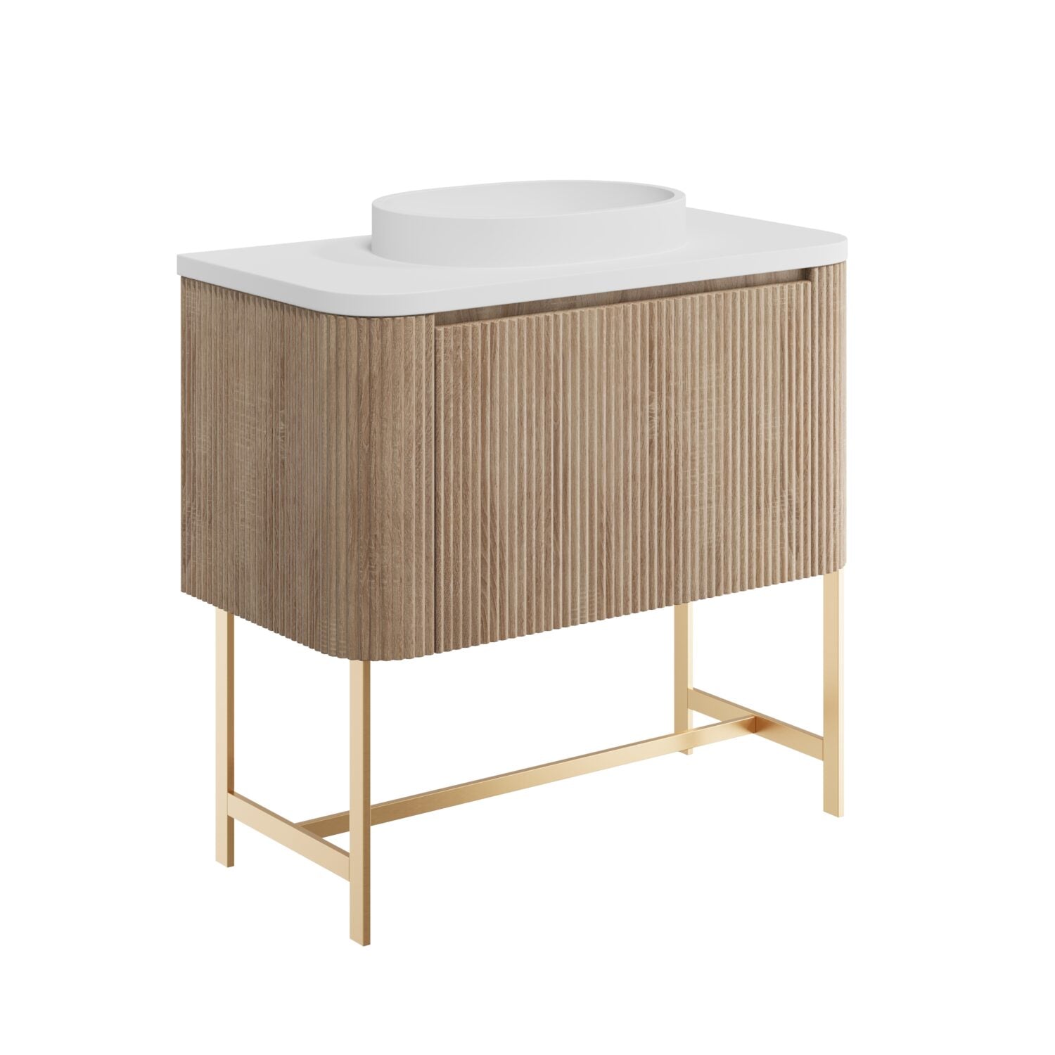 Scudo Linea Curve 900mm Wall Hung Vanity Unit with Curve Basin and Frame in Sonoma Oak