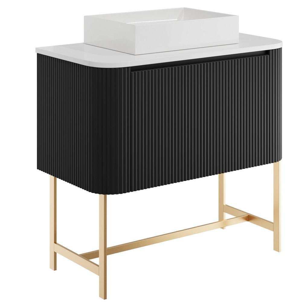 Scudo Linea Curve 900mm Wall Hung Vanity Unit with Stance Basin and Frame in Matt Black