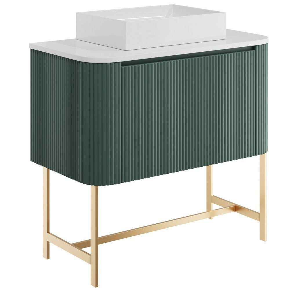 Scudo Linea Curve 900mm Wall Hung Vanity Unit with Stance Basin and Frame in Reed Green