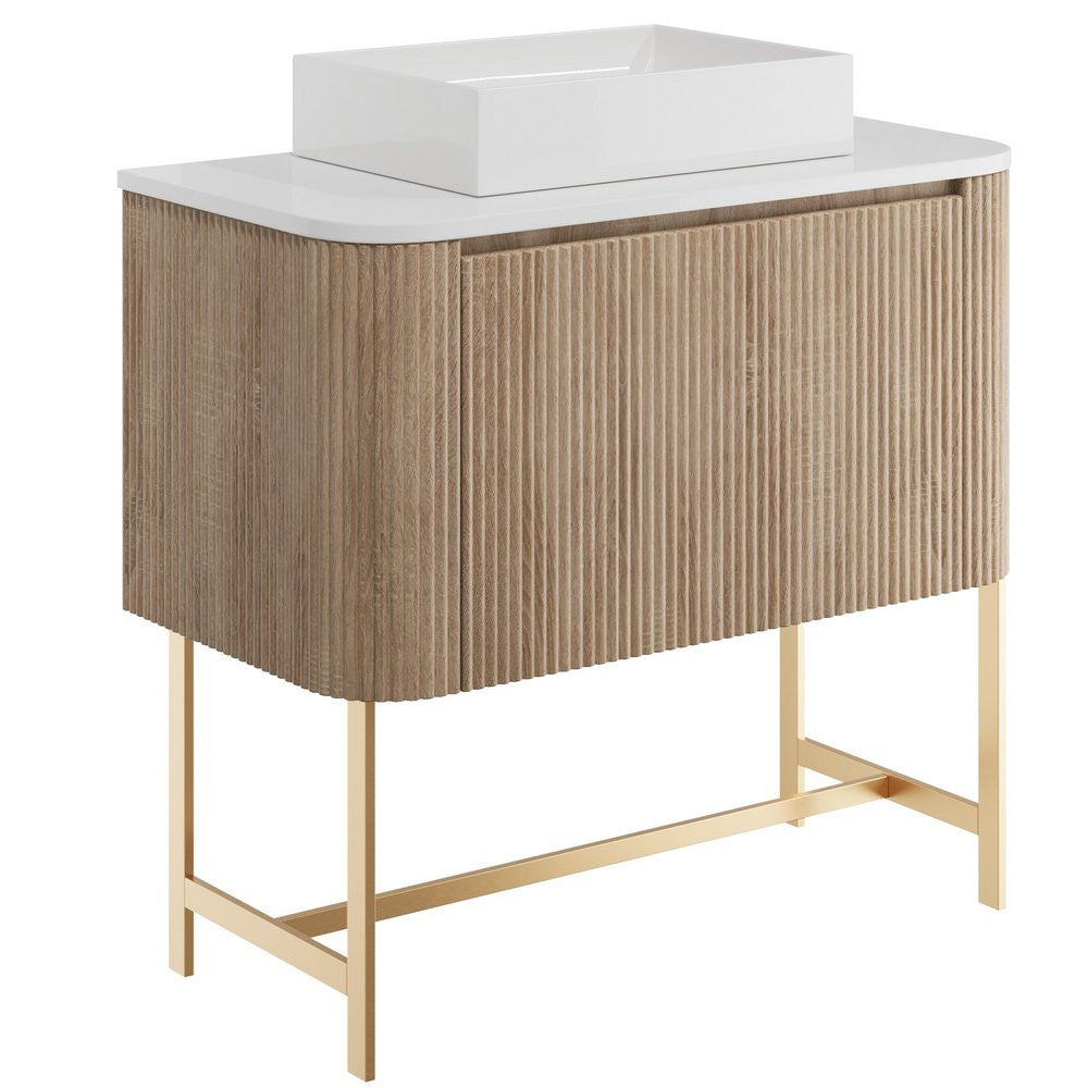 Scudo Linea Curve 900mm Wall Hung Vanity Unit with Stance Basin and Frame in Sonoma Oak