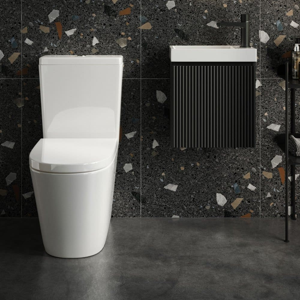 Scudo Linea Rimless Close Coupled Back to Wall Pan and Soft Close Seat Front View