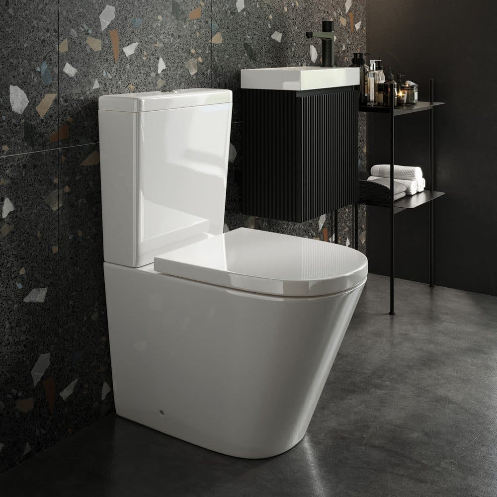 Scudo Linea Rimless Close Coupled Back to Wall Pan and Soft Close Seat Side View