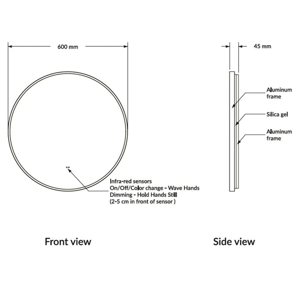 Scudo Macie Brushed Brass LED 600mm Mirror dimensions 2