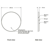 Scudo Macie Brushed Brass LED 600mm Mirror dimensions 2