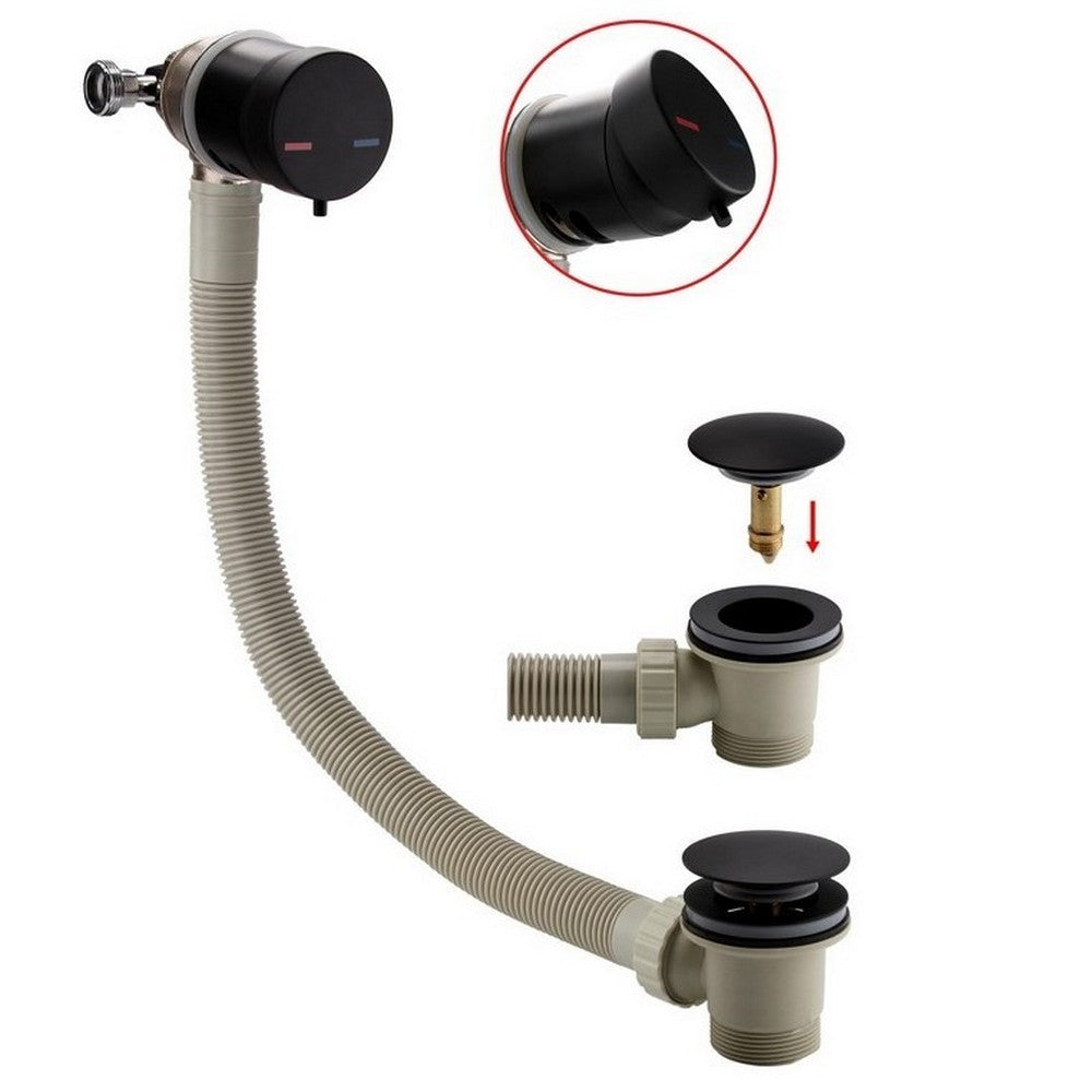 Scudo Matt Black Overflow Bath Filler with Waste