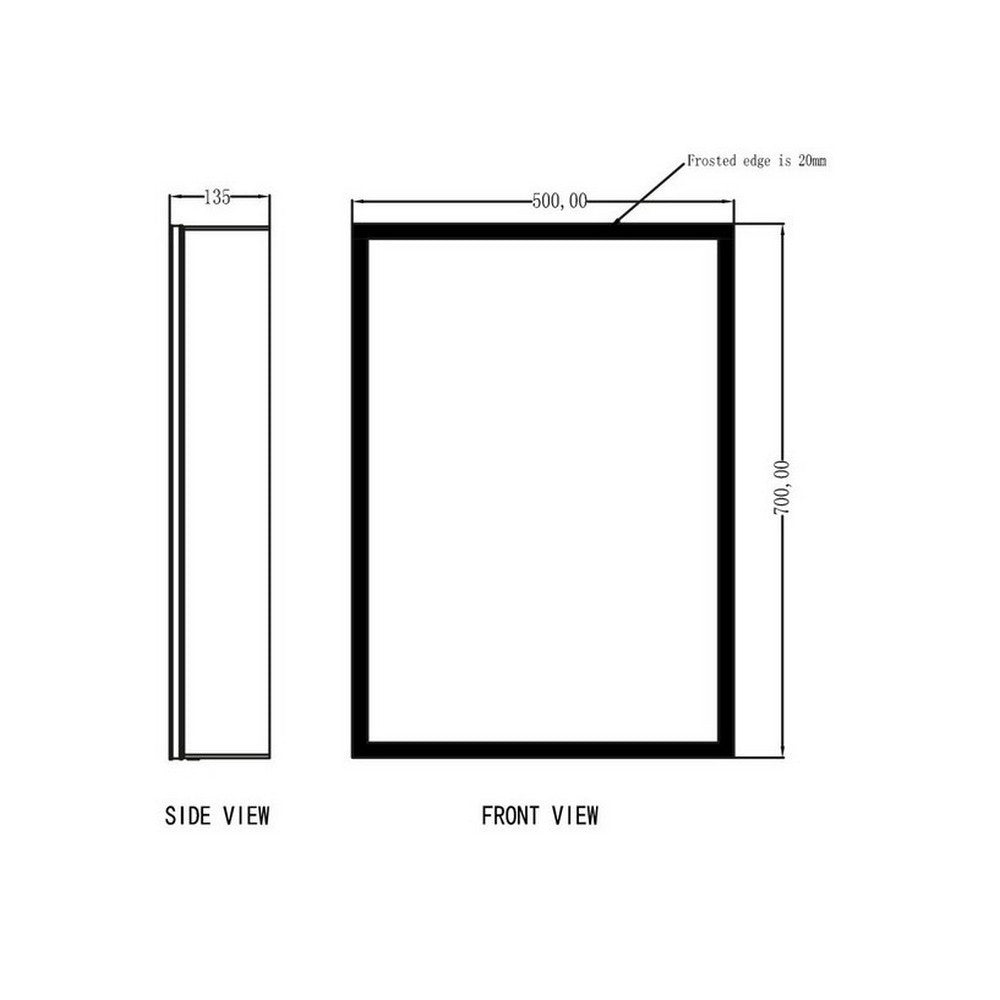 Scudo Mia LED 500 x 700mm Mirror Cabinet Single Door dimensions