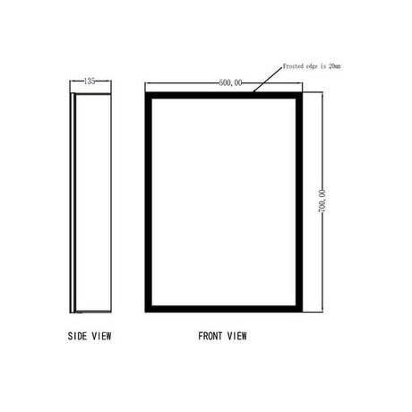 Scudo Mia LED 500 x 700mm Mirror Cabinet Single Door dimensions