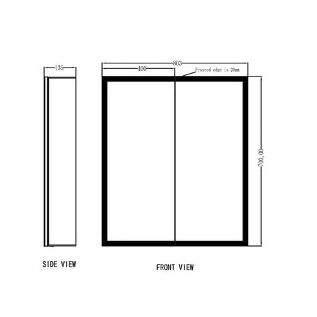 Scudo Mia LED 800 x 700mm Mirror Cabinet Double Door dimensions