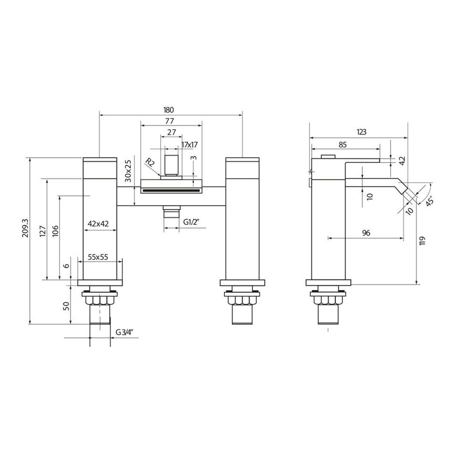 Scudo Miami Bath Shower Mixer in Chrome dimensions