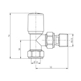 Scudo Modern Angled Gunmetal Radiator Valves dimensions