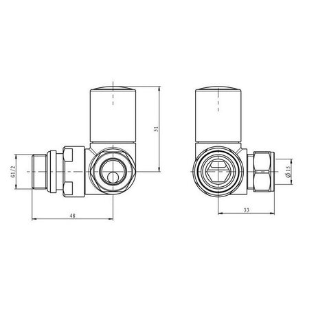 Scudo Modern Corner Chrome Radiator Valves dimensions
