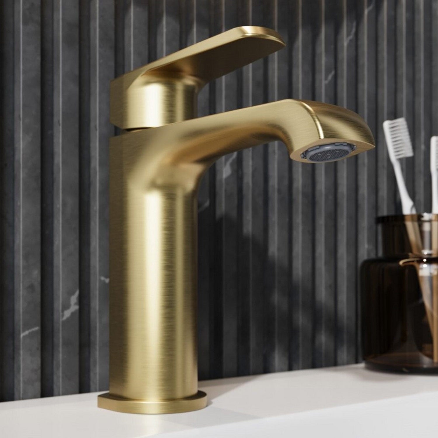 Scudo Montana Mini Mono Basin Mixer in Brushed Brass lifestyle2