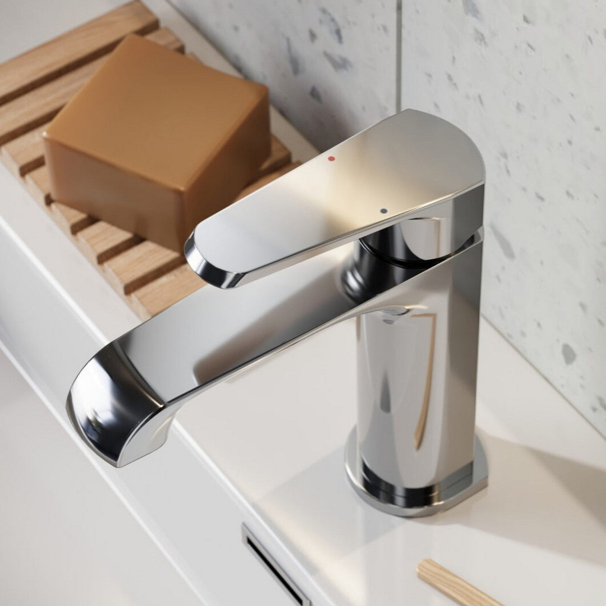 MON-011 Scudo Montana Mini Mono Basin Mixer in Chrome Bathroom Setting