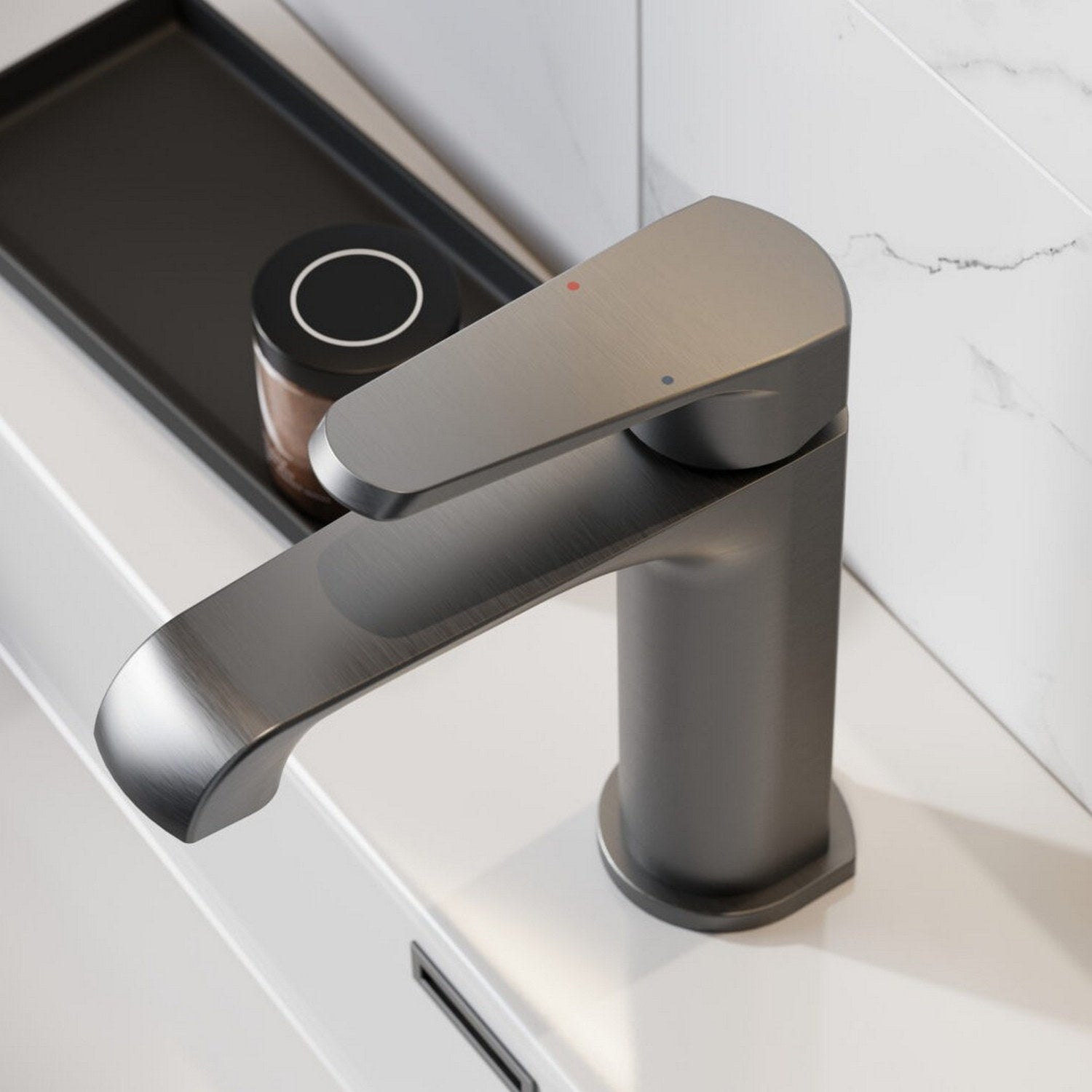 MON-015 Scudo Montana Mini Mono Basin Mixer in Gunmetal Bathroom Setting