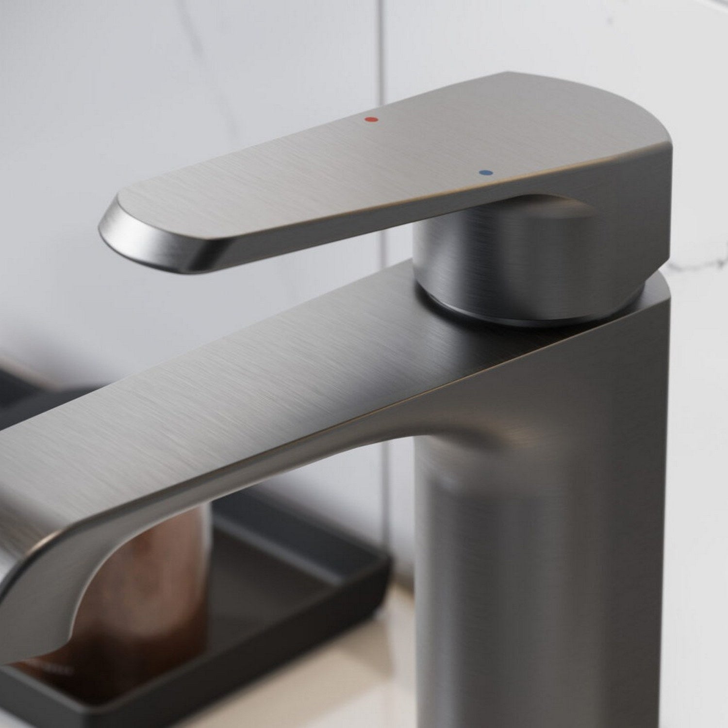 MON-015 Scudo Montana Mini Mono Basin Mixer in Gunmetal Handle Close Up