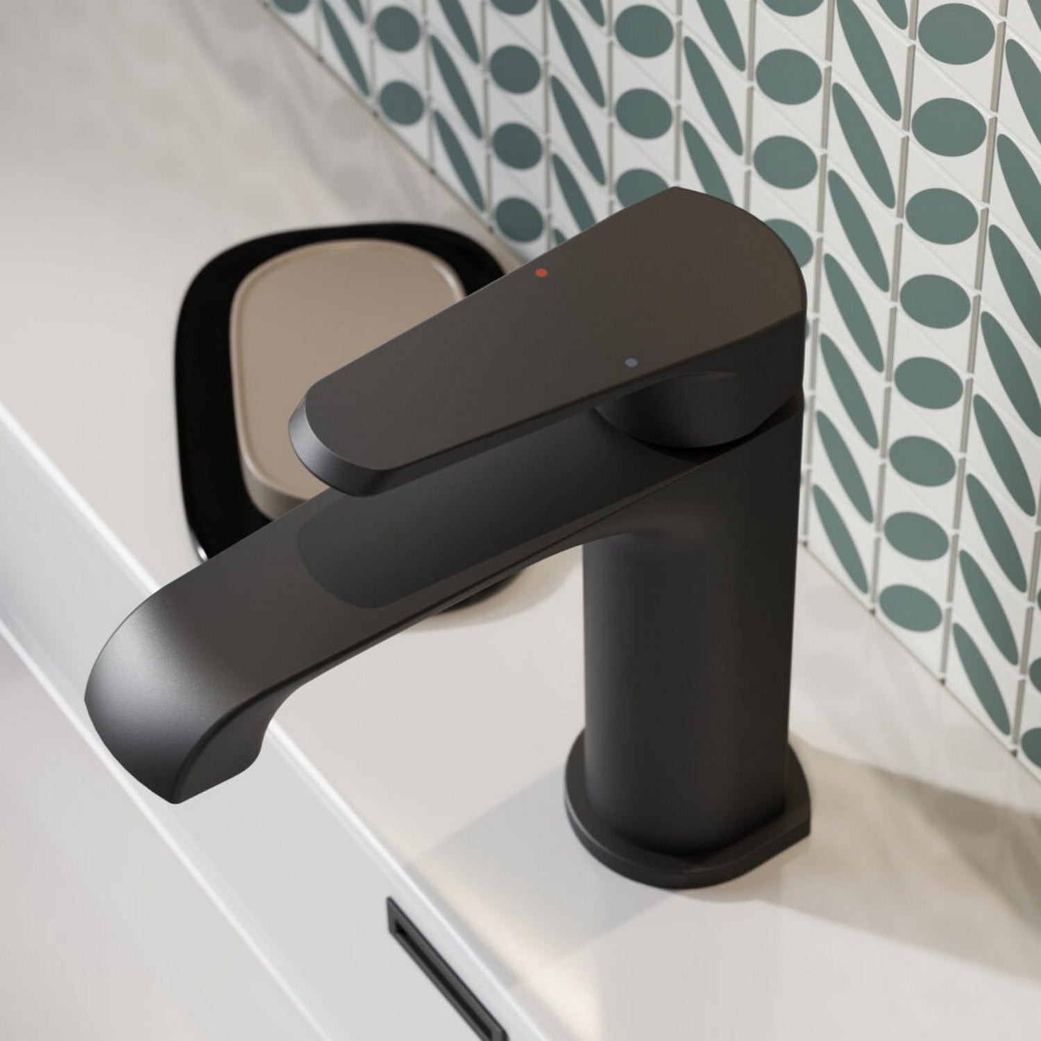 MON-012 Scudo Montana Mini Mono Basin Mixer in Matt Black Bathroom Setting