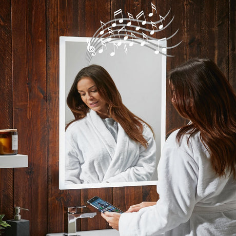 Scudo Mosca 500 x 700mm Bluetooth LED Mirror with Demister Pad and Shaver Socket lifestyle