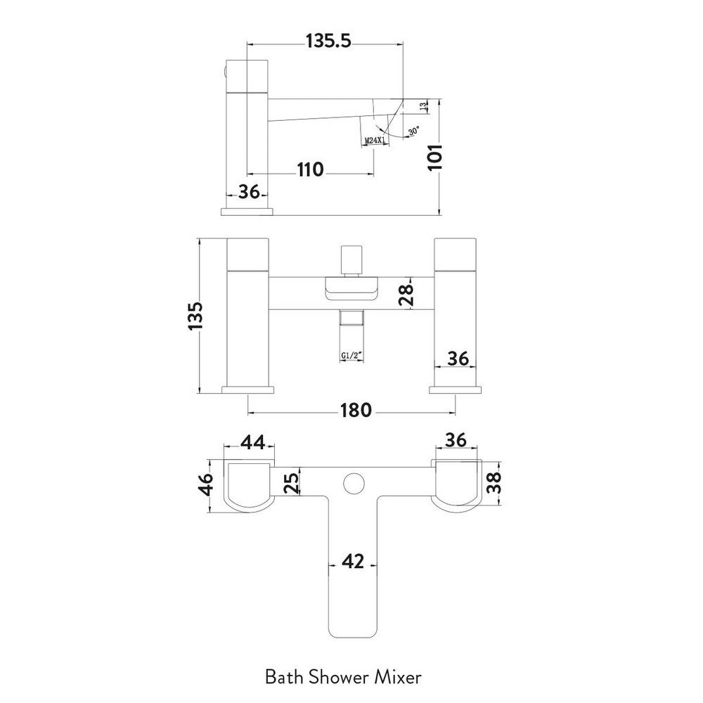 Scudo Muro Chrome Bath Shower Mixer Dimensions