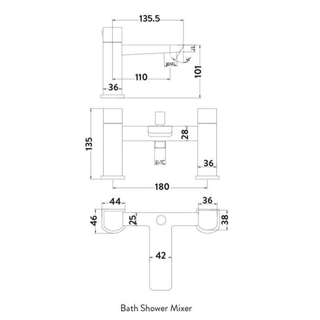 Scudo Muro Chrome Bath Shower Mixer Dimensions
