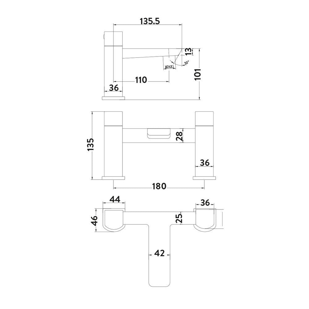 Scudo Muro Matt Black Bath Shower Mixer dimensions