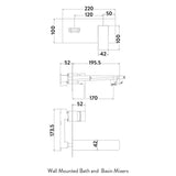Scudo Muro Matt Black Wall Mounted Bath Mixer Dimensions