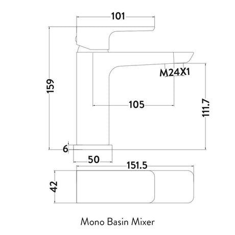 Scudo Muro Mono Matt Black Basin Mixer with Push Waste dimensions