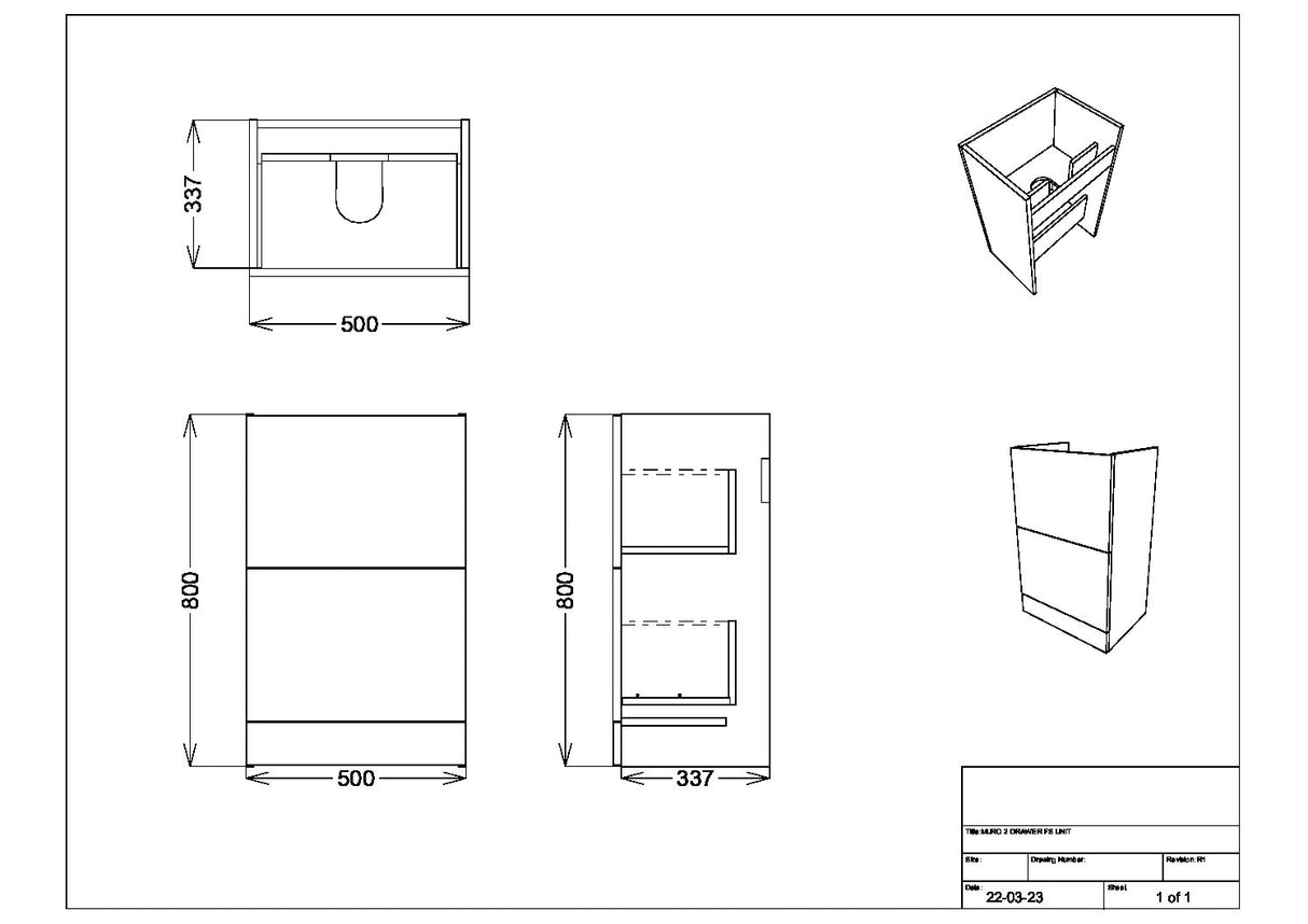 Scudo Muro Plus Floorstanding 500mm Vanity Unit with Basin in Dust Grey dimensions