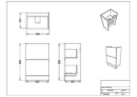 Scudo Muro Plus Floorstanding 500mm Vanity Unit with Basin in Gloss White dimensions