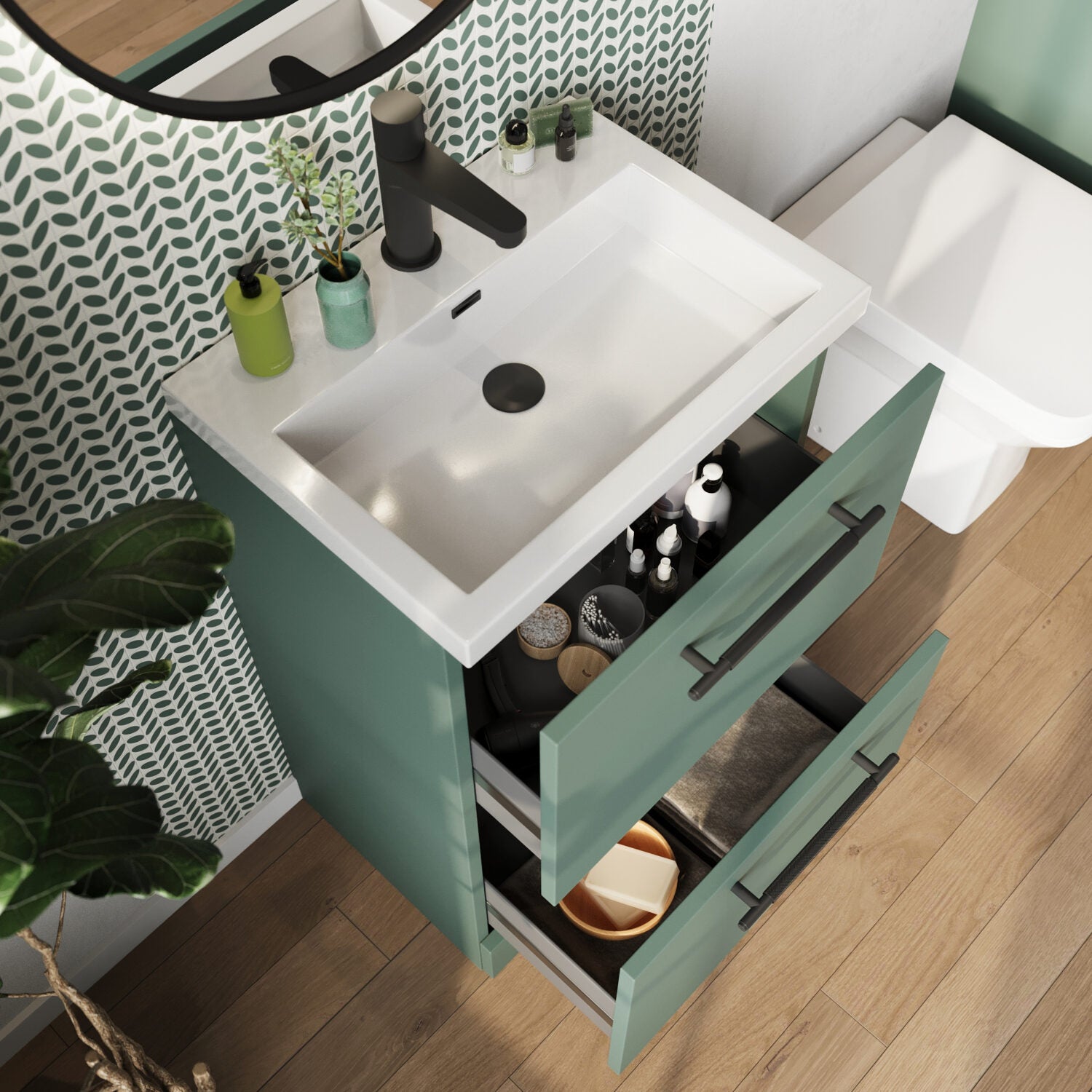 Scudo Muro Plus Floorstanding 500mm Vanity Unit with Basin in Reed Green lifestyle 3