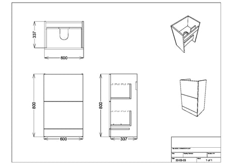 Scudo Muro Plus Floorstanding 600mm Vanity Unit with Basin in Dust Grey dimensions